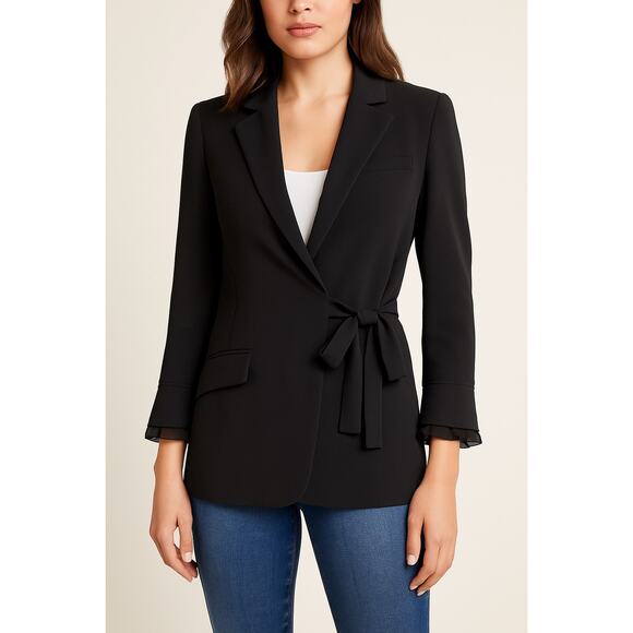 Cinq A Sept Wrap Tie Blazer Jacket Black Large 5 a 7 Business Work Formal Dressy - Picture 1 of 8